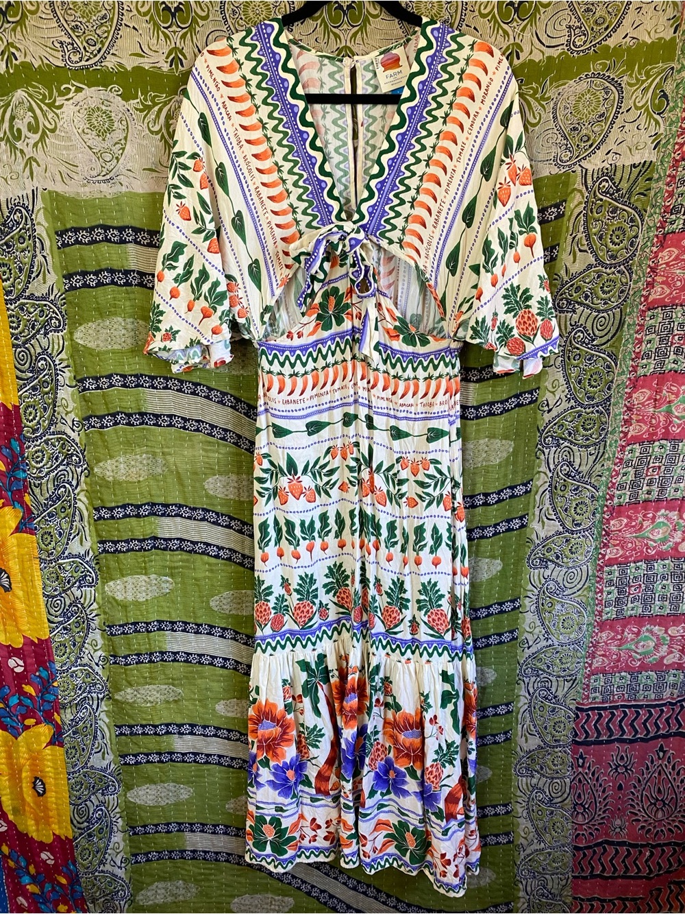 FARM Rio for Anthropologie Printed V-Neck Kaftan Maxi Cut-Out Dress Size Small - Picture 3 of 15